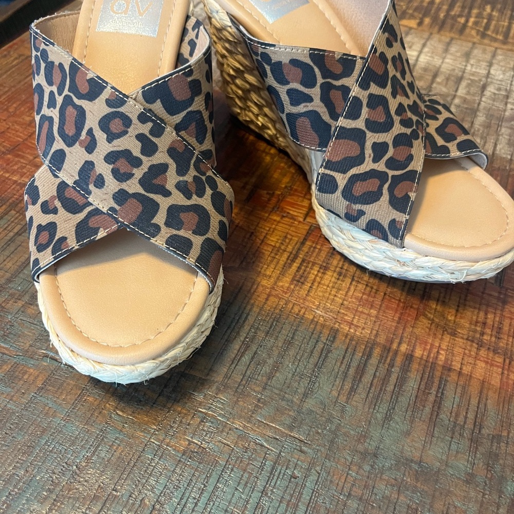 Dolce Vita Leopard Print Wedge Sandals in Brown and Tan